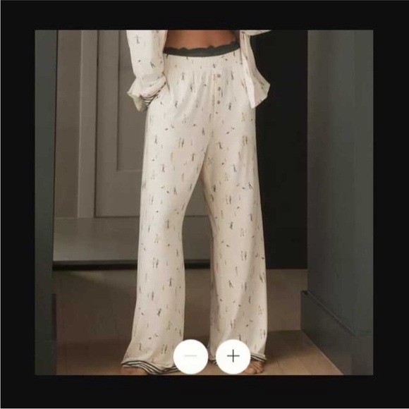 ANTHROPOLOGIE Briar Piped Pajama Set Ice Skaters Art Emily Isabella XL - Picture 3 of 7